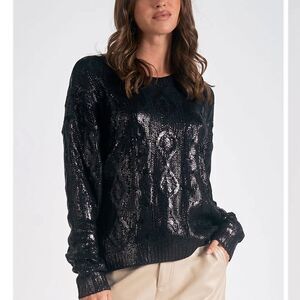 🖤ELAN BLACK METALLIC CABLE KNIT SWEATER🖤